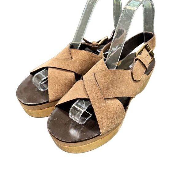 Rochas (Italy) Suede Cross Strap Platform Sandals. Size 38/US 8 - Picture 1 of 8